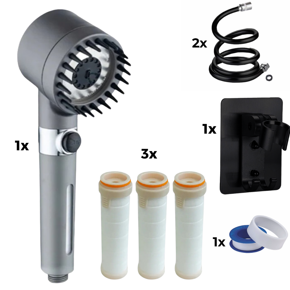 SHOWER HEAD + 2x Hose +2x Wall Mount +3x Filters+ Teflon Tape