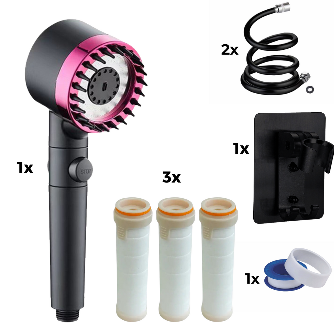 SHOWER HEAD + 2x Hose +2x Wall Mount +3x Filters+ Teflon Tape