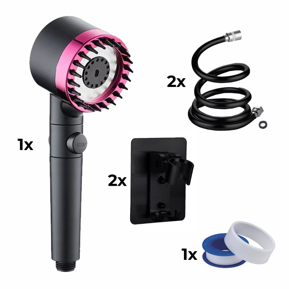 SHOWER HEAD + 2x Hose +2x Wall Mount + Teflon Tape